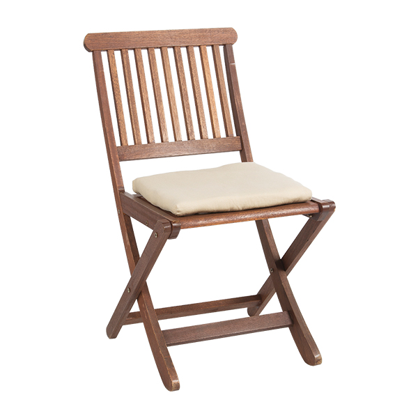Drewniane krzesło składane Athen z poduszką siedziskową kremową
