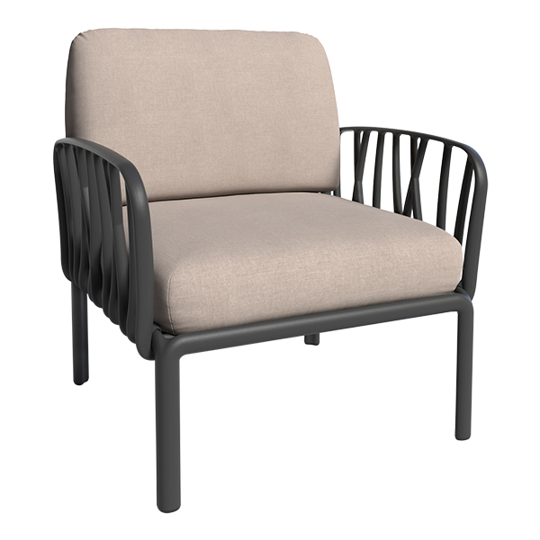 Fotel Komodo antracytowy z zestawem poduszek w kolorze taupe