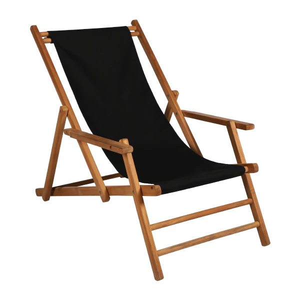 Leżak plażowy teakowy z tkaniną czarną B66 cm