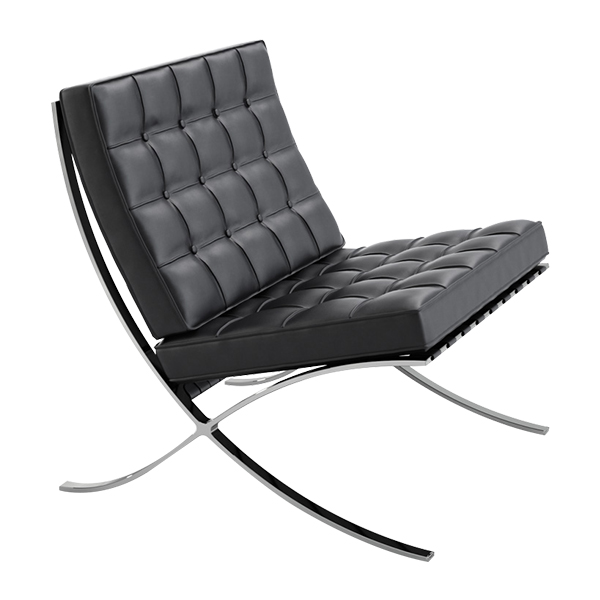 Skórzane krzesło Barcelona z czarną poduszką W75×D76×H77 cm SH43 cm