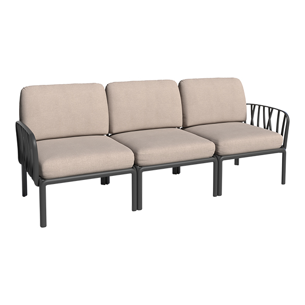 Sofa 3-osobowa Komodo antracytowa z zestawem poduszek taupe