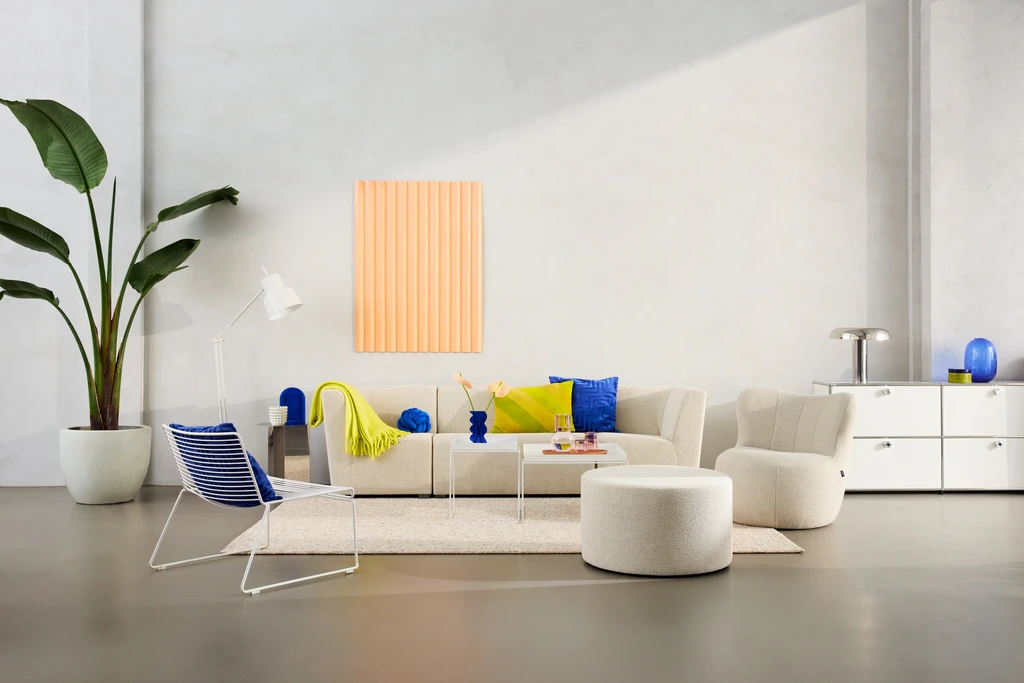 Stołek wypoczynkowy beżowy Deauville bouclé Ø70×H41 cm