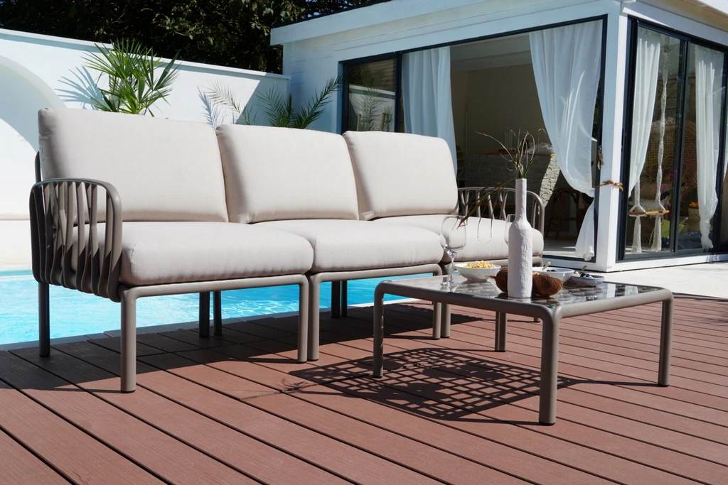 Stolik lounge Komodo taupe z blatem szklanym