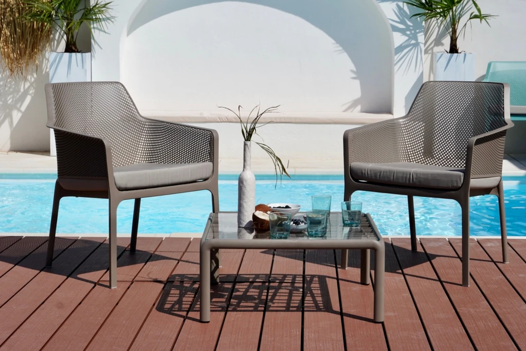 Stolik lounge Komodo taupe z blatem szklanym